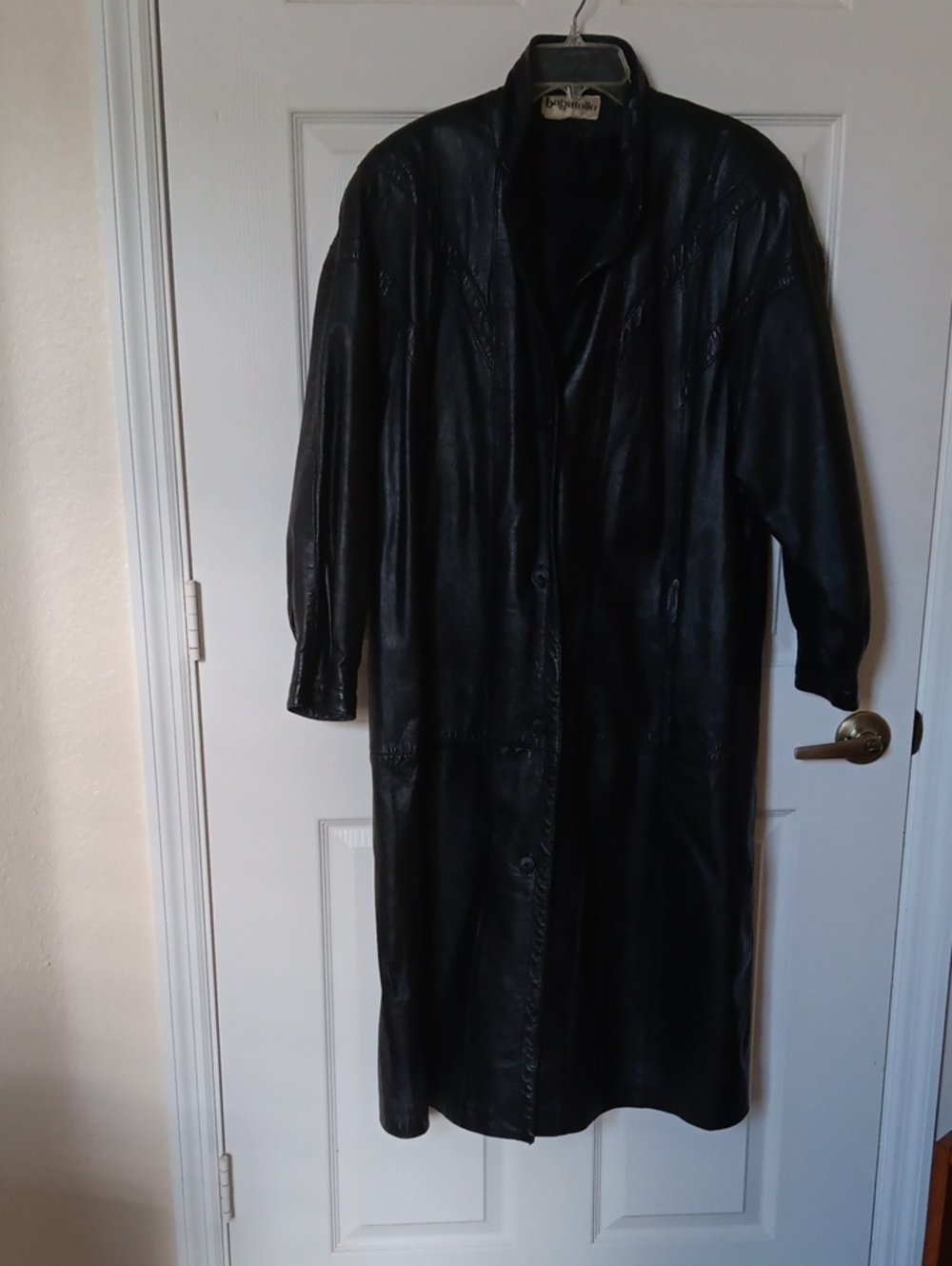 VINTAGE.bagatelle Black Long Midi Leather Coat SIZE 4